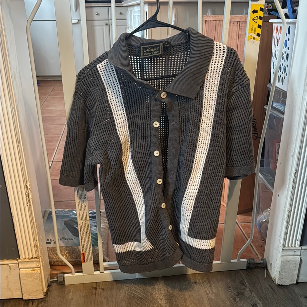 Gray and White Button-Up Knit